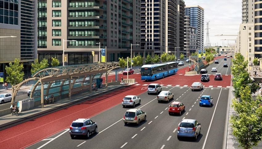 Typical-Populated-Intersection.jpg A rendering of a typical populated intersection of the York Region Viva bus rapid transit project.